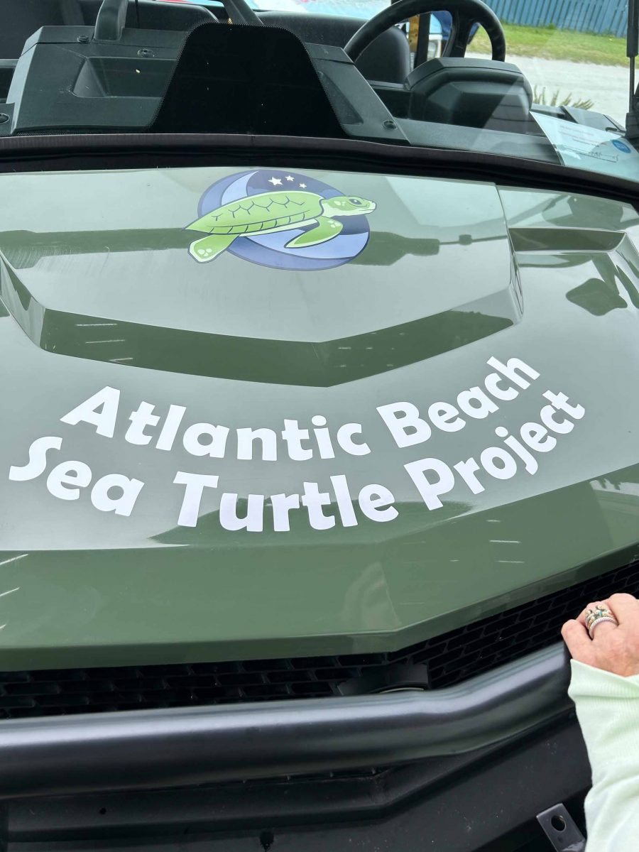 Hood of a UTV with Atlantic Beach Sea Turtle Project decals.